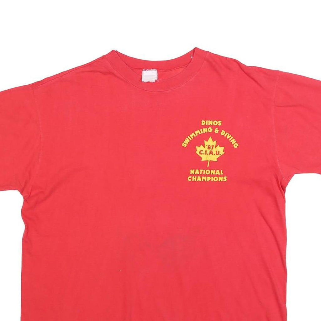 Mens Red Dinos Swimming & Diving 87 Cotton Blend T-Shirt L Crew Neck Short