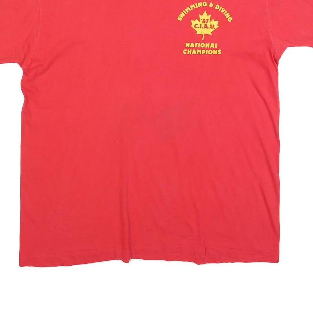 Mens Red Dinos Swimming & Diving 87 Cotton Blend T-Shirt L Crew Neck Short