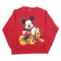 DISNEY Womens Red Mickey & Pluto Crew Neck Sweatshirt M Cotton Blend Casual