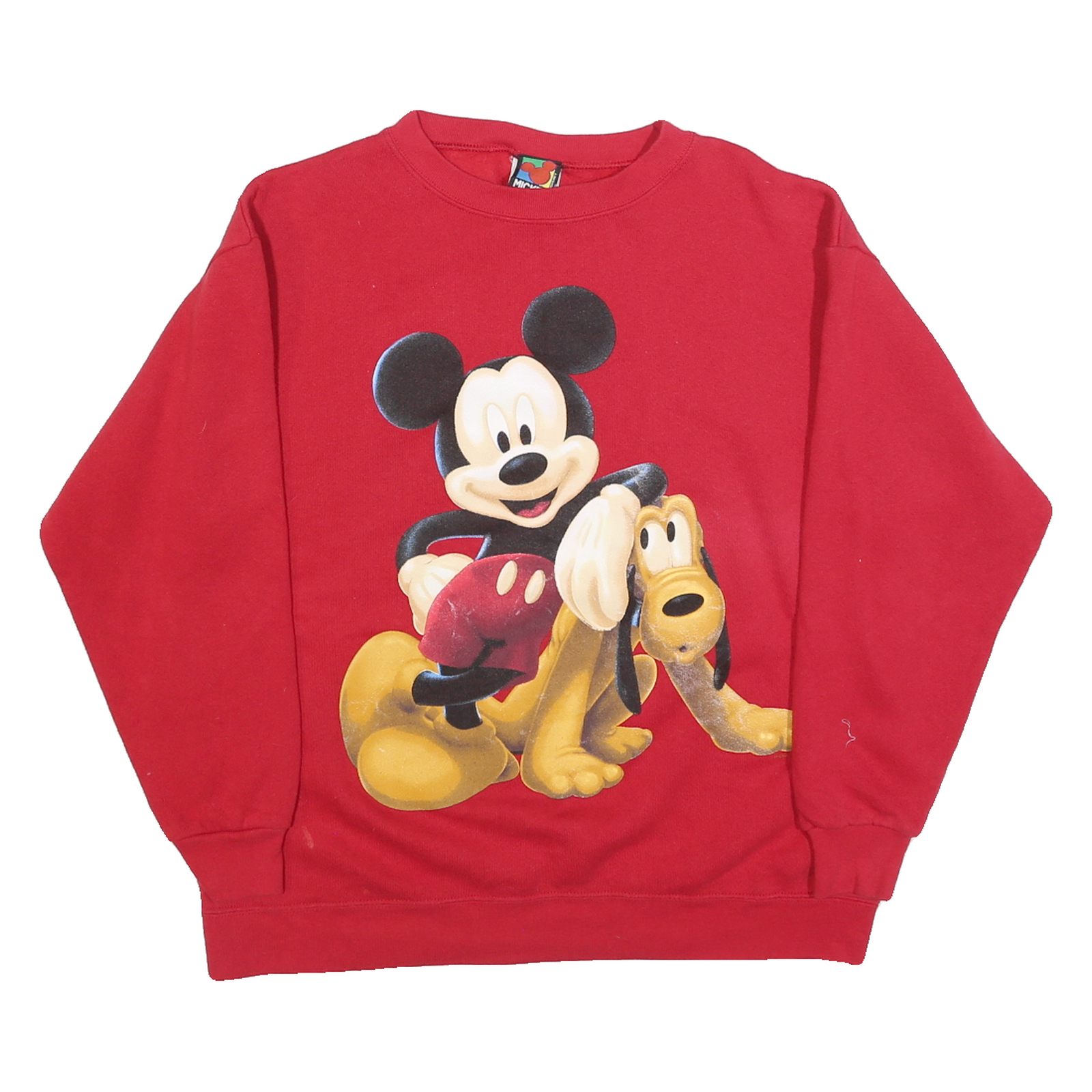 DISNEY Womens Red Mickey & Pluto Crew Neck Sweatshirt M Cotton Blend Casual