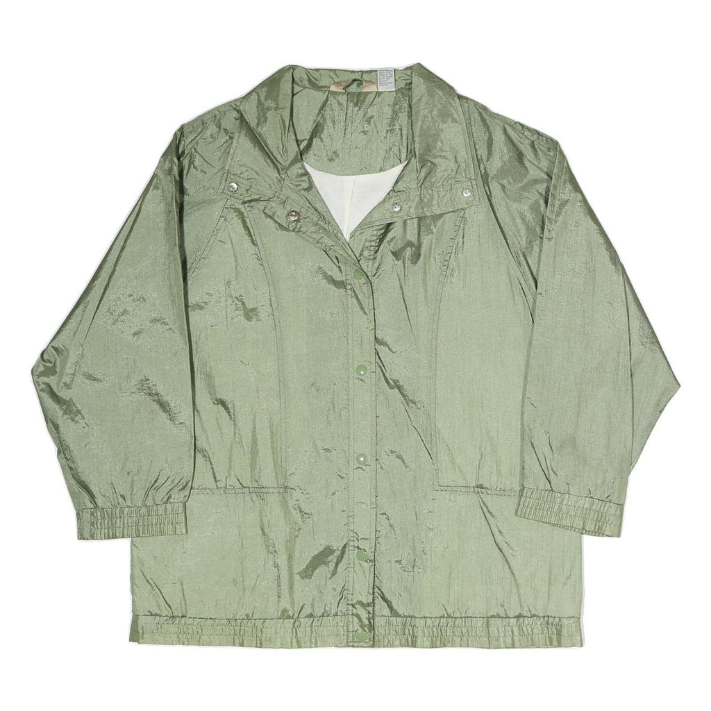 Womens Green Lightweight Button Polyester Blend Casual Jacket L Plain Relaxed