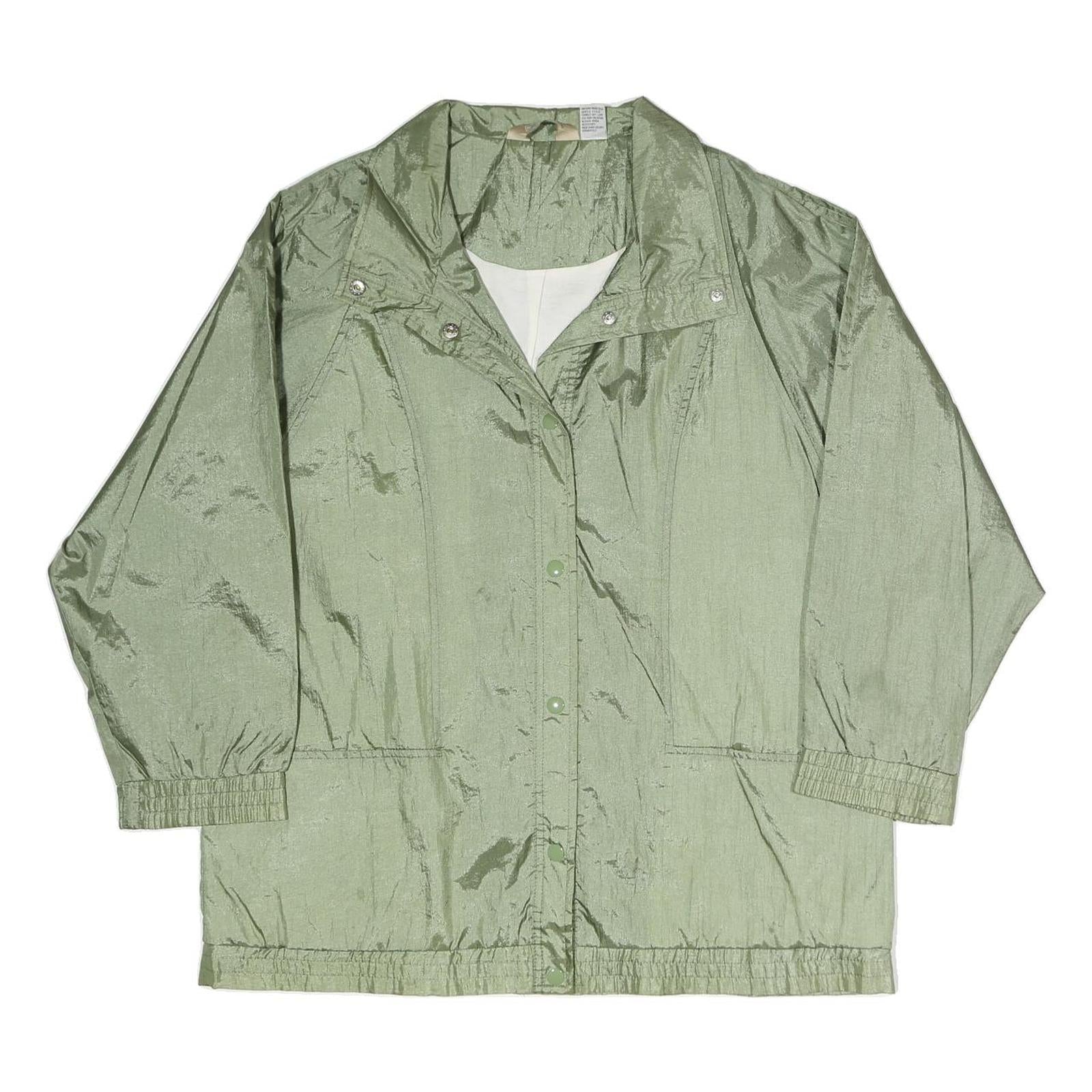 Womens Green Lightweight Button Polyester Blend Casual Jacket L Plain Relaxed
