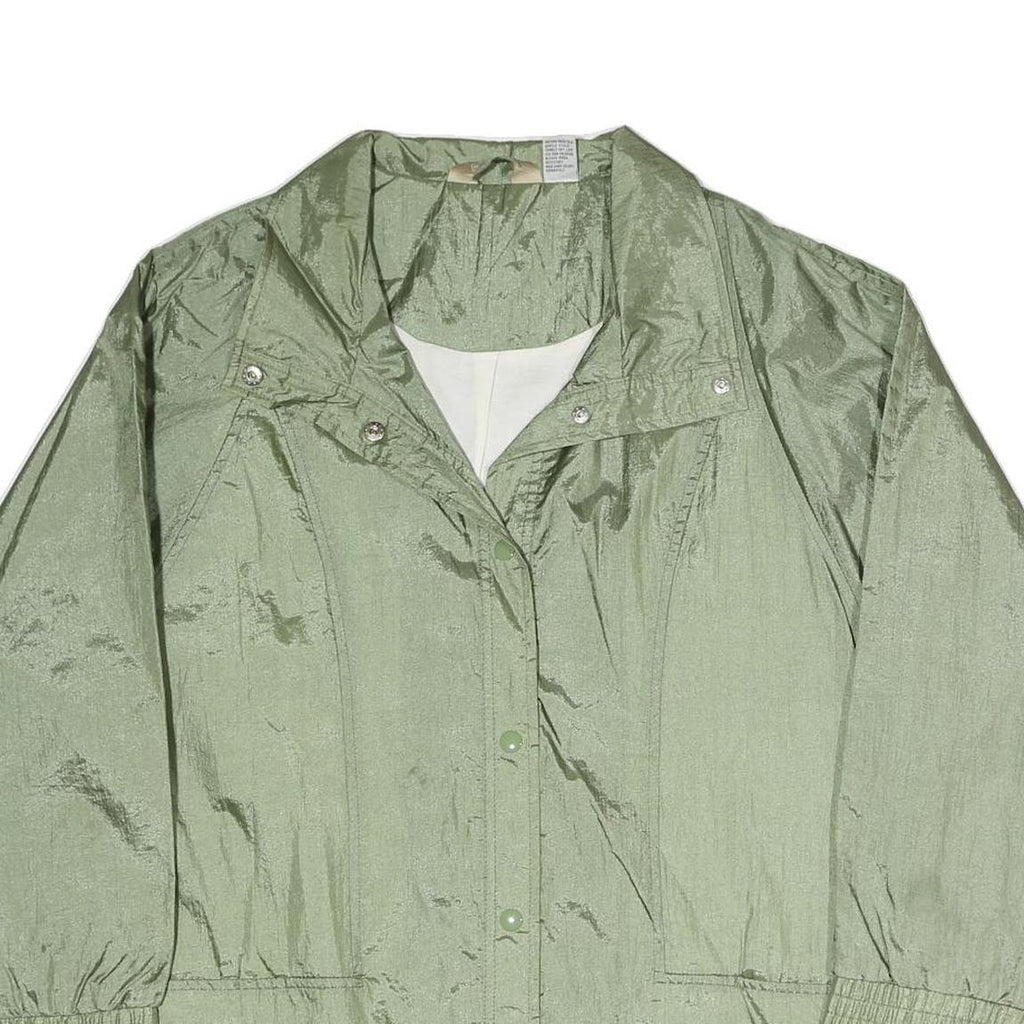 Womens Green Lightweight Button Polyester Blend Casual Jacket L Plain Relaxed