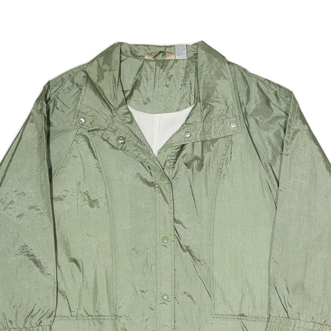 Womens Green Lightweight Button Polyester Blend Casual Jacket L Plain Relaxed
