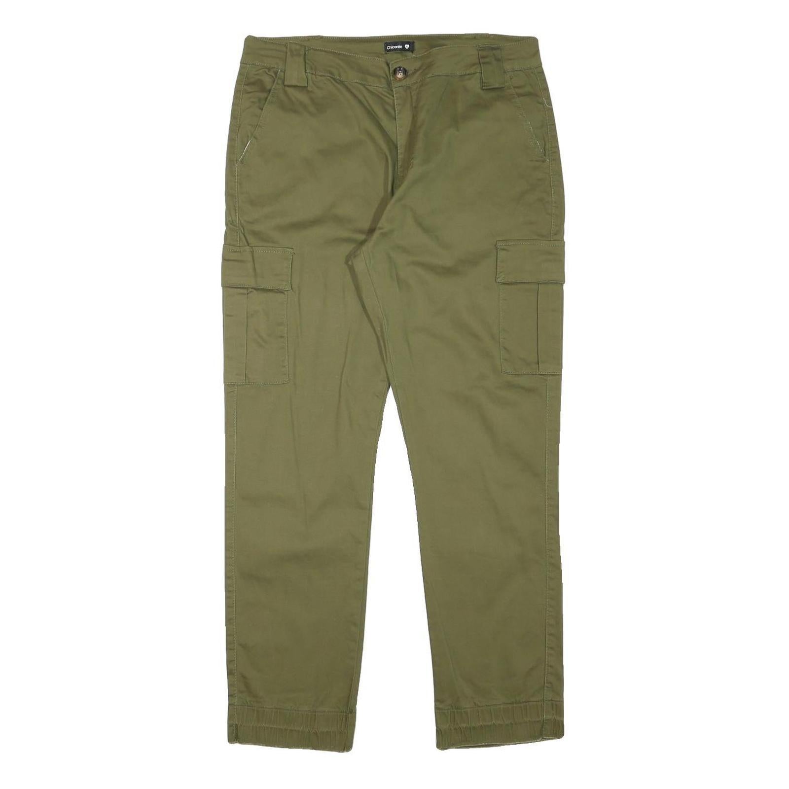 CHICOREE Womens Cotton Blend Slim Fit Olive Cargo Trousers W32 L27 Casual