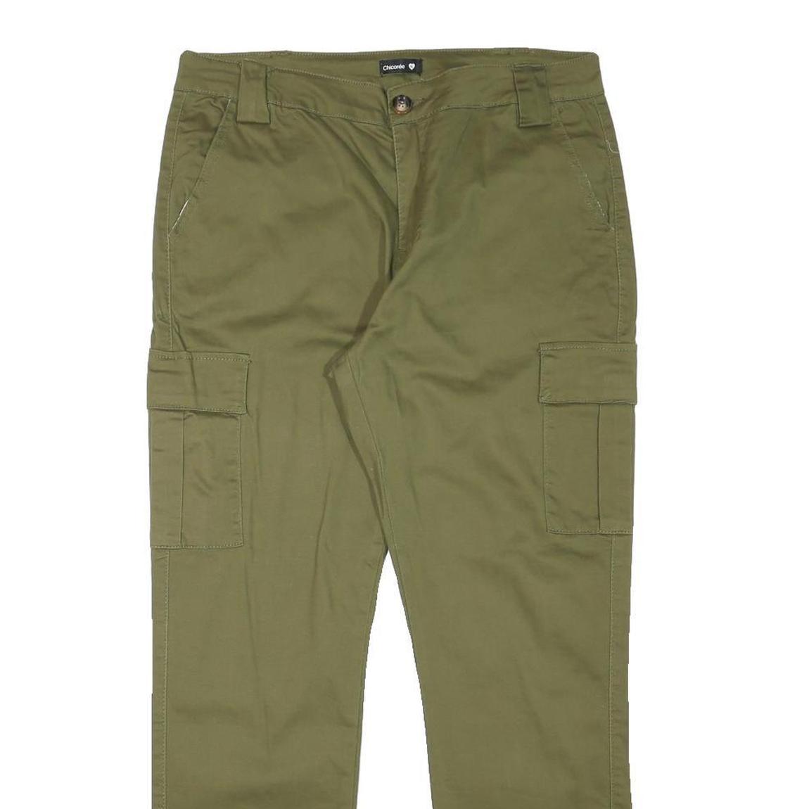 CHICOREE Womens Cotton Blend Slim Fit Olive Cargo Trousers W32 L27 Casual