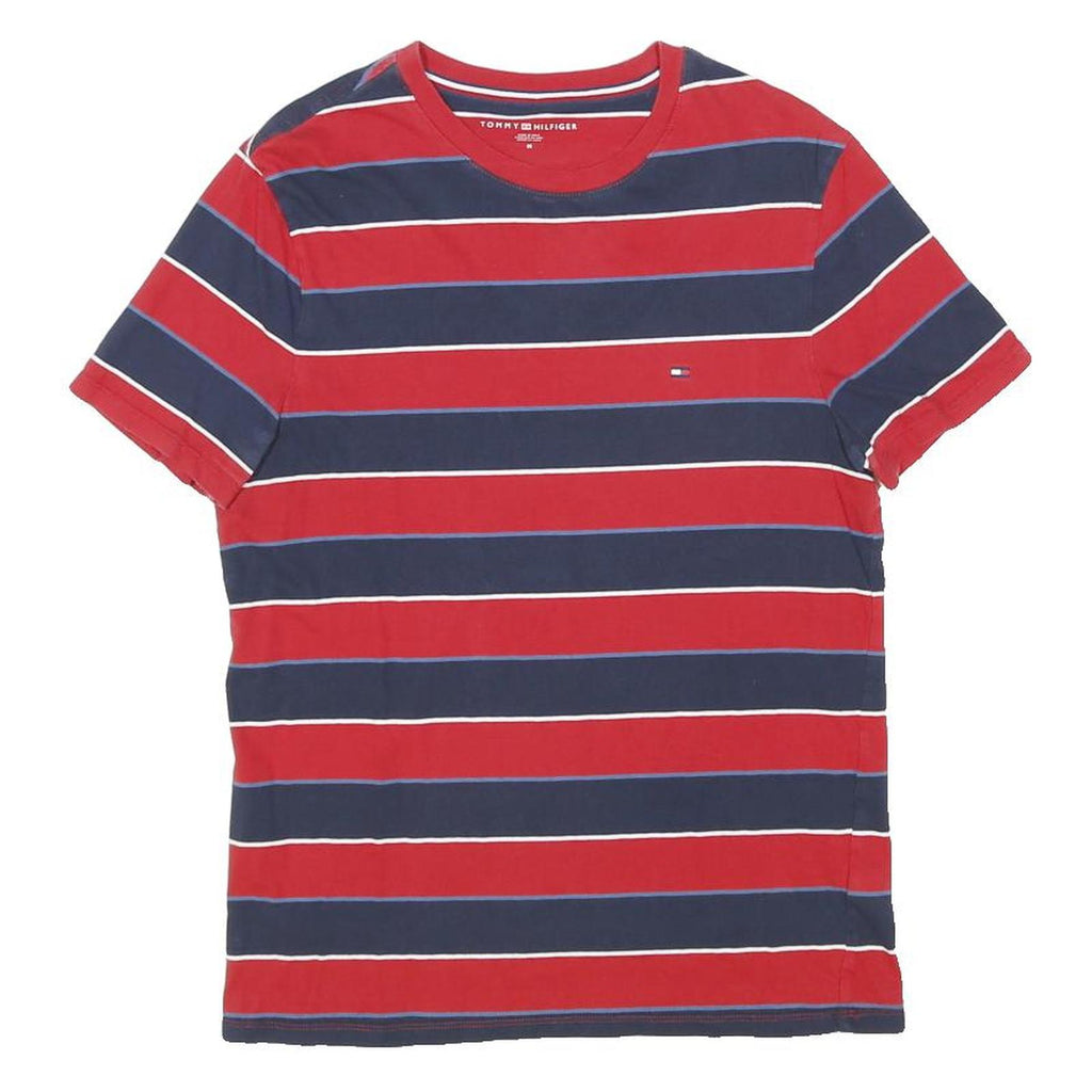 TOMMY HILFIGER Womens Red & Navy Striped Graphic T-Shirt M Short Sleeve Crew