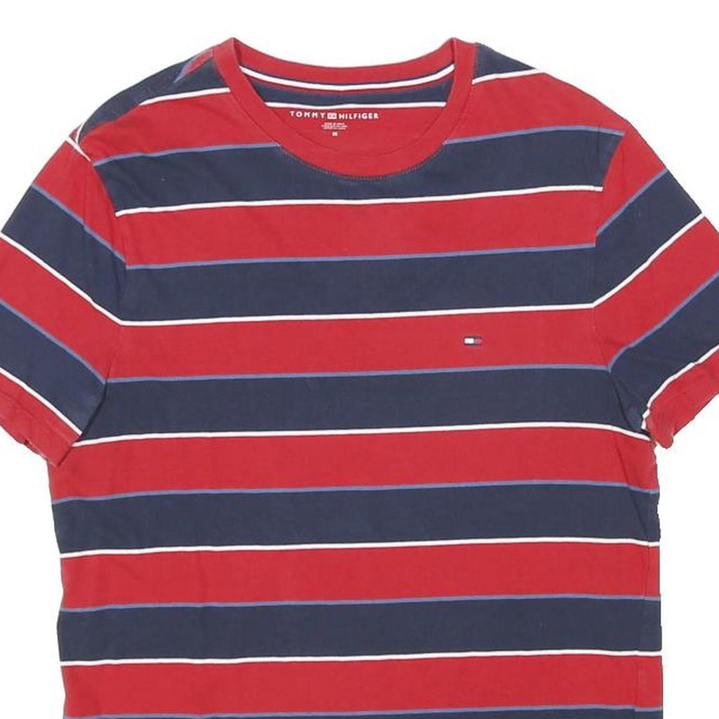 TOMMY HILFIGER Womens Red & Navy Striped Graphic T-Shirt M Short Sleeve Crew
