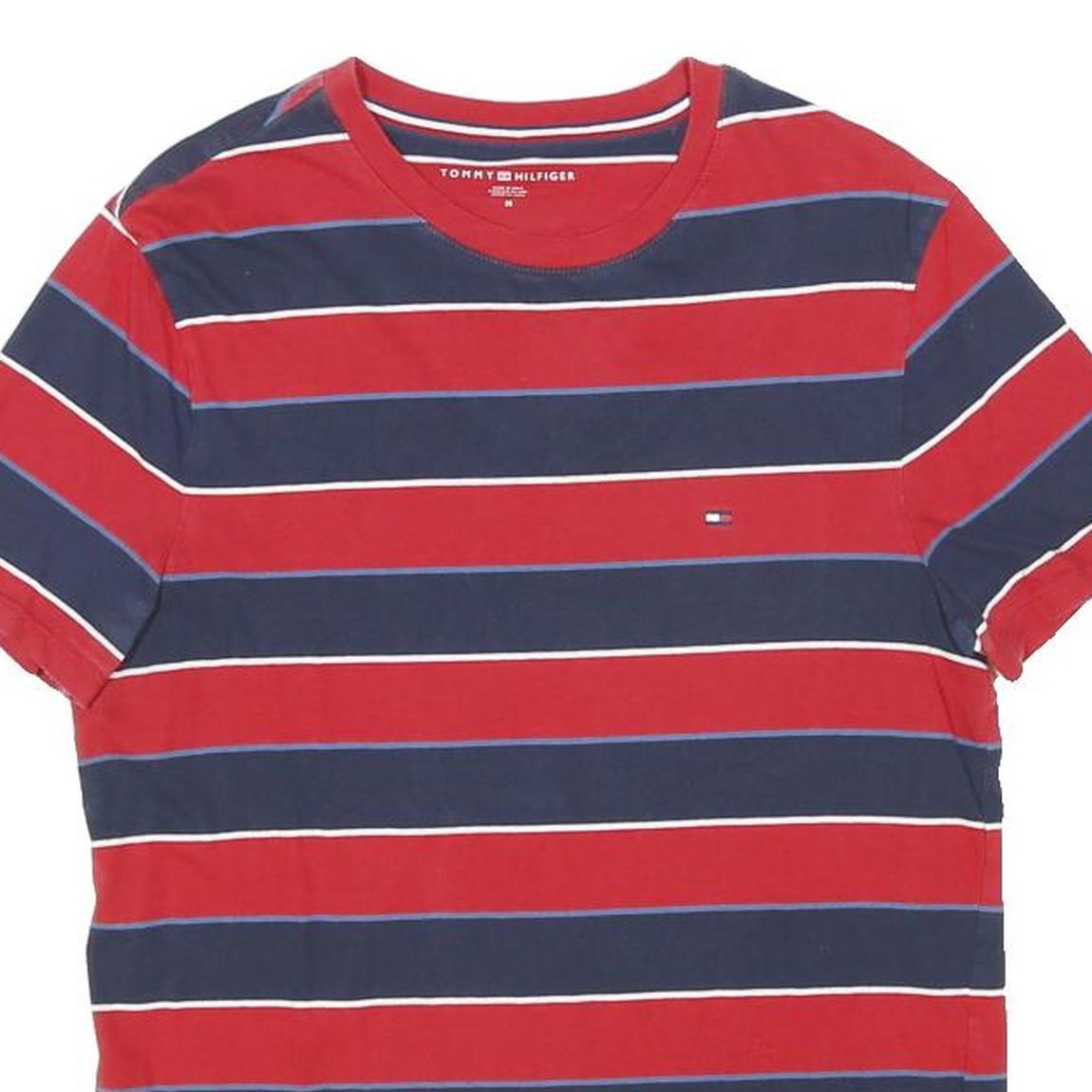 TOMMY HILFIGER Womens Red & Navy Striped Graphic T-Shirt M Short Sleeve Crew