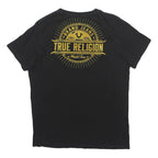 TRUE RELIGION Mens Black Gold Logo Graphic T-Shirt L Short Sleeve V-Neck