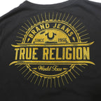TRUE RELIGION Mens Black Gold Logo Graphic T-Shirt L Short Sleeve V-Neck