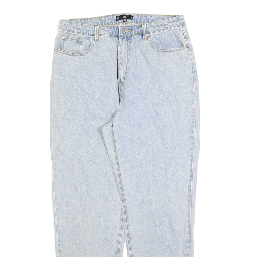 RIOT Womens Jeans Blue Regular Straight Denim Light W32 L30 Classic Fit Zip