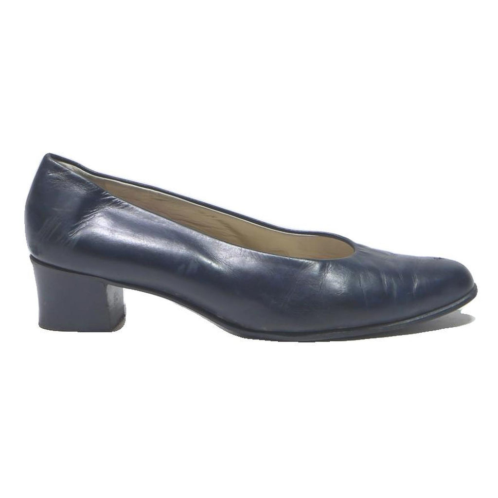 BALLY Womens Classic Navy Leather Court Shoes UK 5.5 Elegant Stylish
