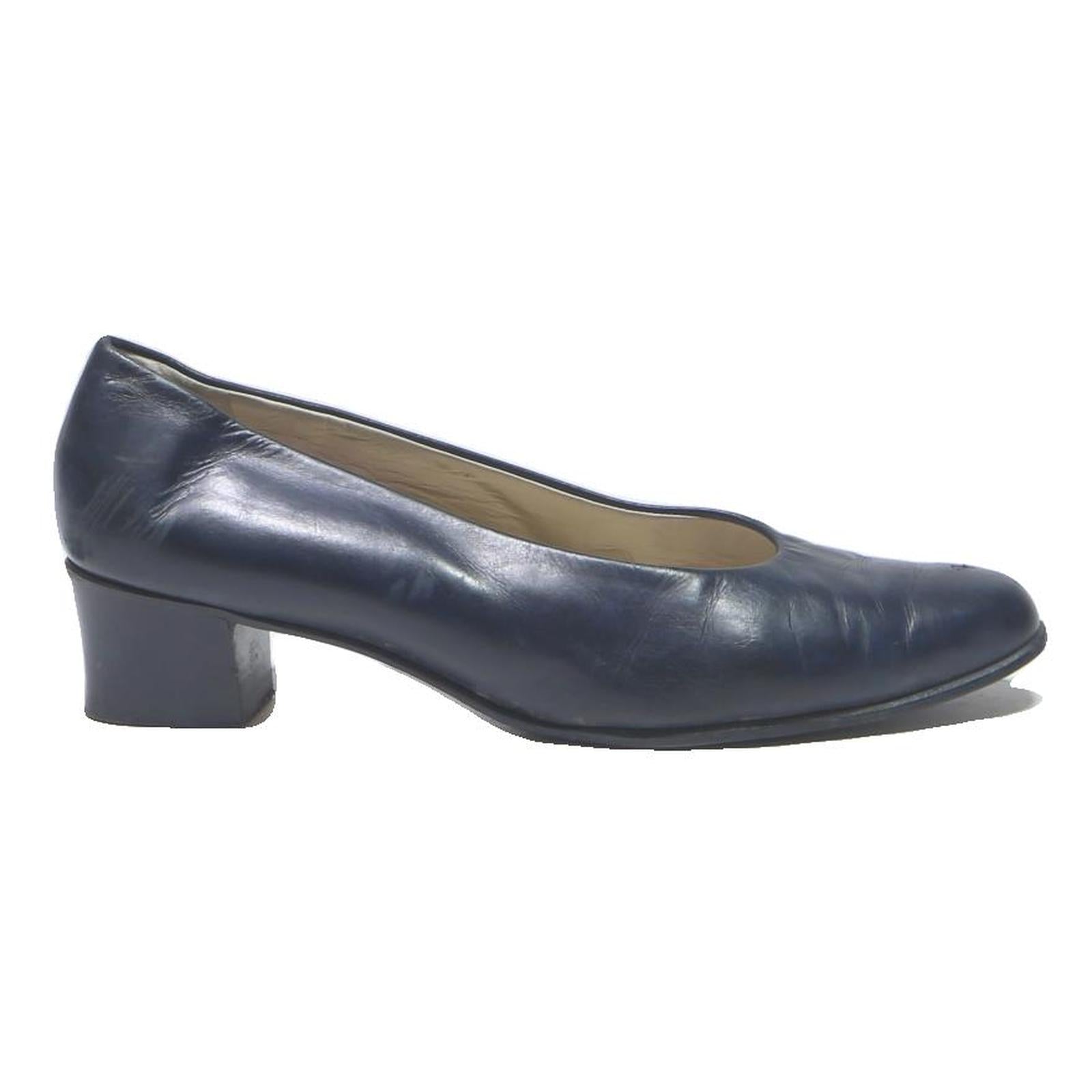 BALLY Womens Classic Navy Leather Court Shoes UK 5.5 Elegant Stylish