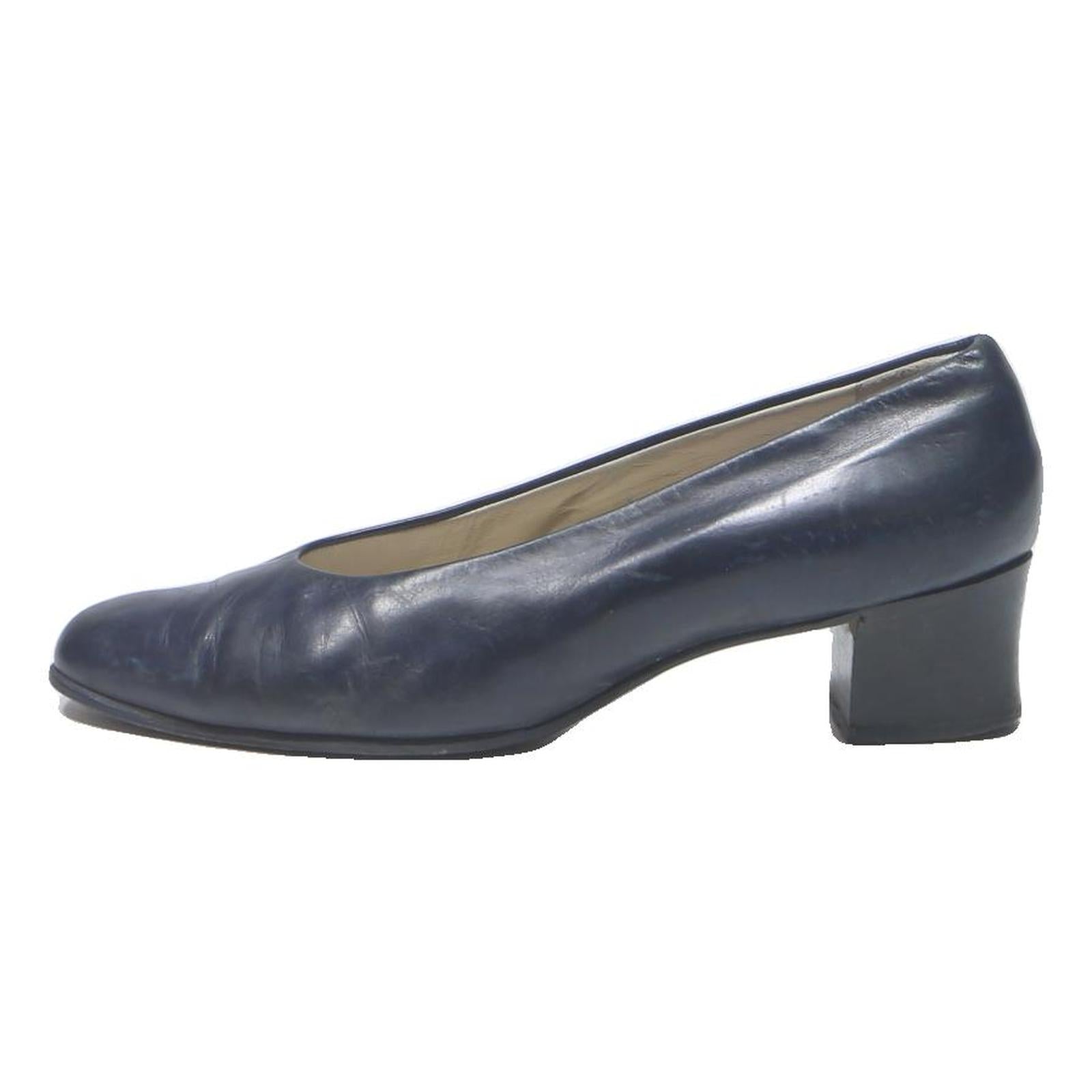 BALLY Womens Classic Navy Leather Court Shoes UK 5.5 Elegant Stylish