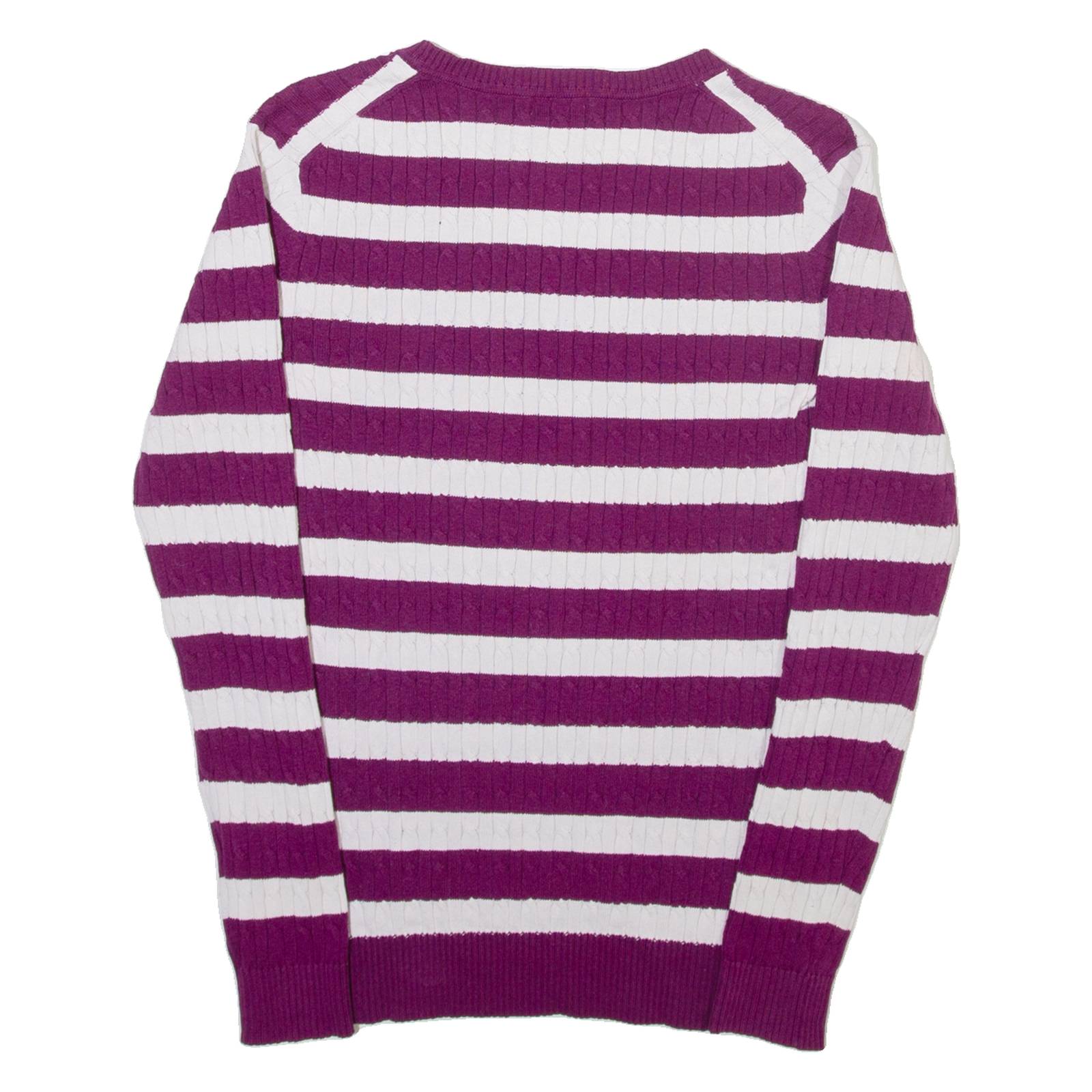 U.S. POLO ASSN. Womens Jumper Purple V-Neck Cable Knit XS