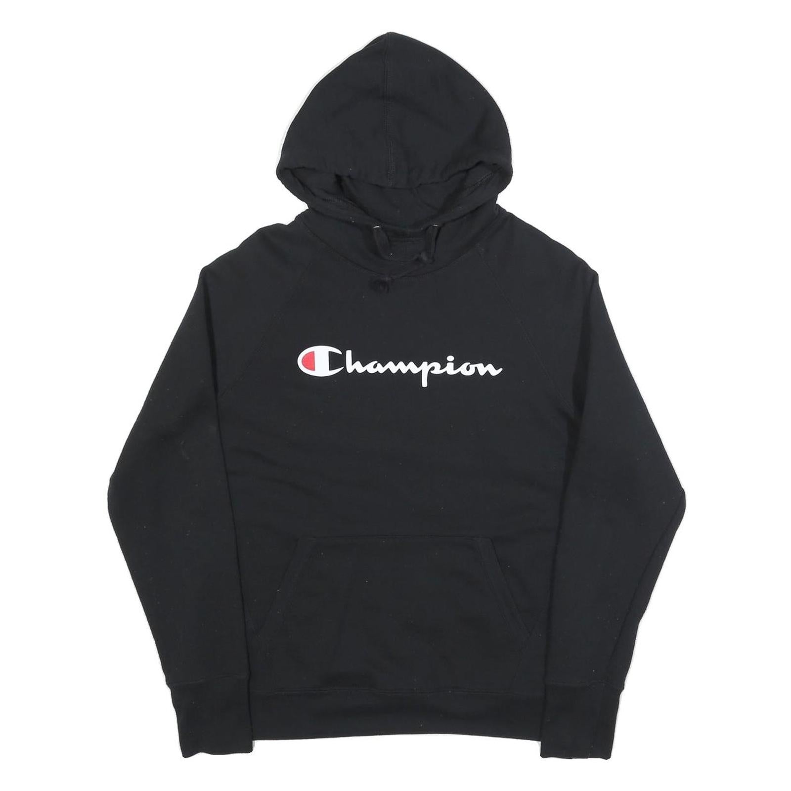 CHAMPION Mens Black Hoodie M Cotton Blend Pullover Logo Sweatshirt