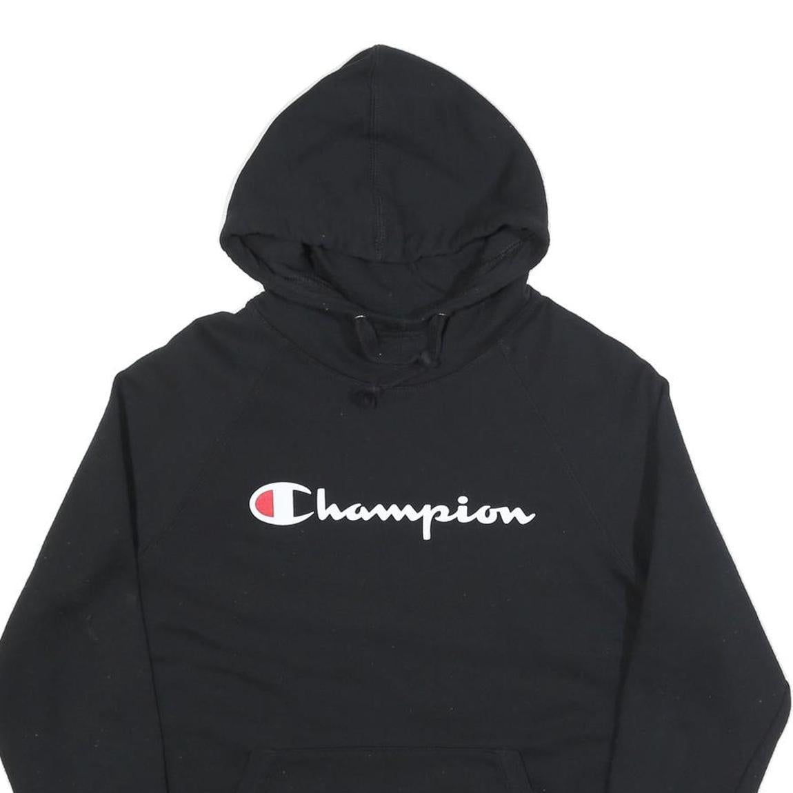 CHAMPION Mens Black Hoodie M Cotton Blend Pullover Logo Sweatshirt