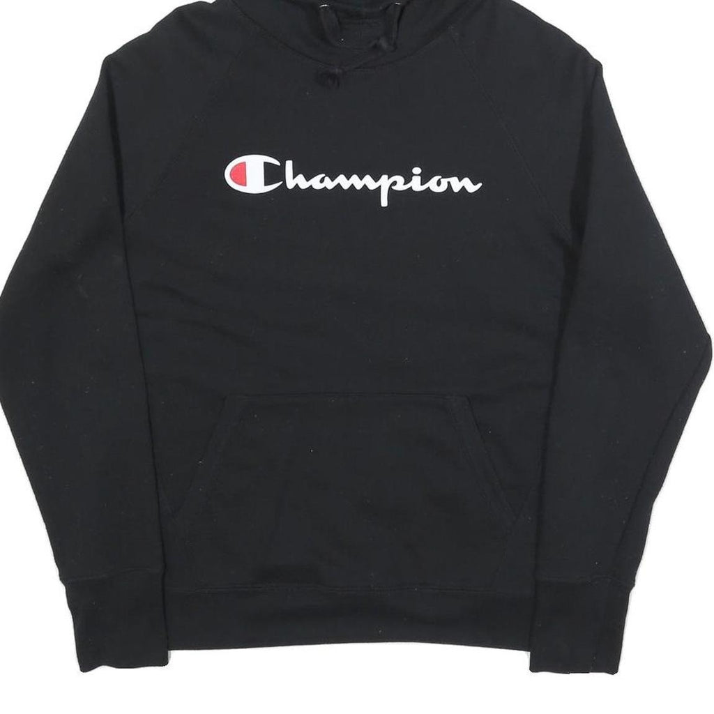 CHAMPION Mens Black Hoodie M Cotton Blend Pullover Logo Sweatshirt