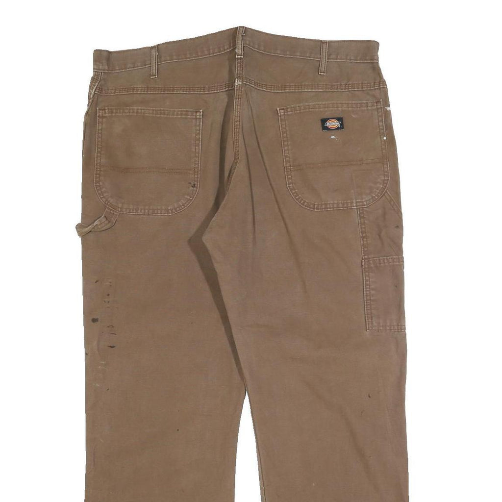 DICKIES Mens Relaxed Brown Cotton Blend Workwear Trousers W40 L32 Durable Fit