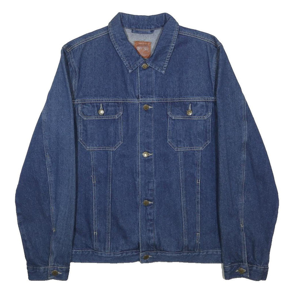MARLBORO Mens Blue Denim Jacket XL Cotton Classic Fit Button Closure Stand-Up