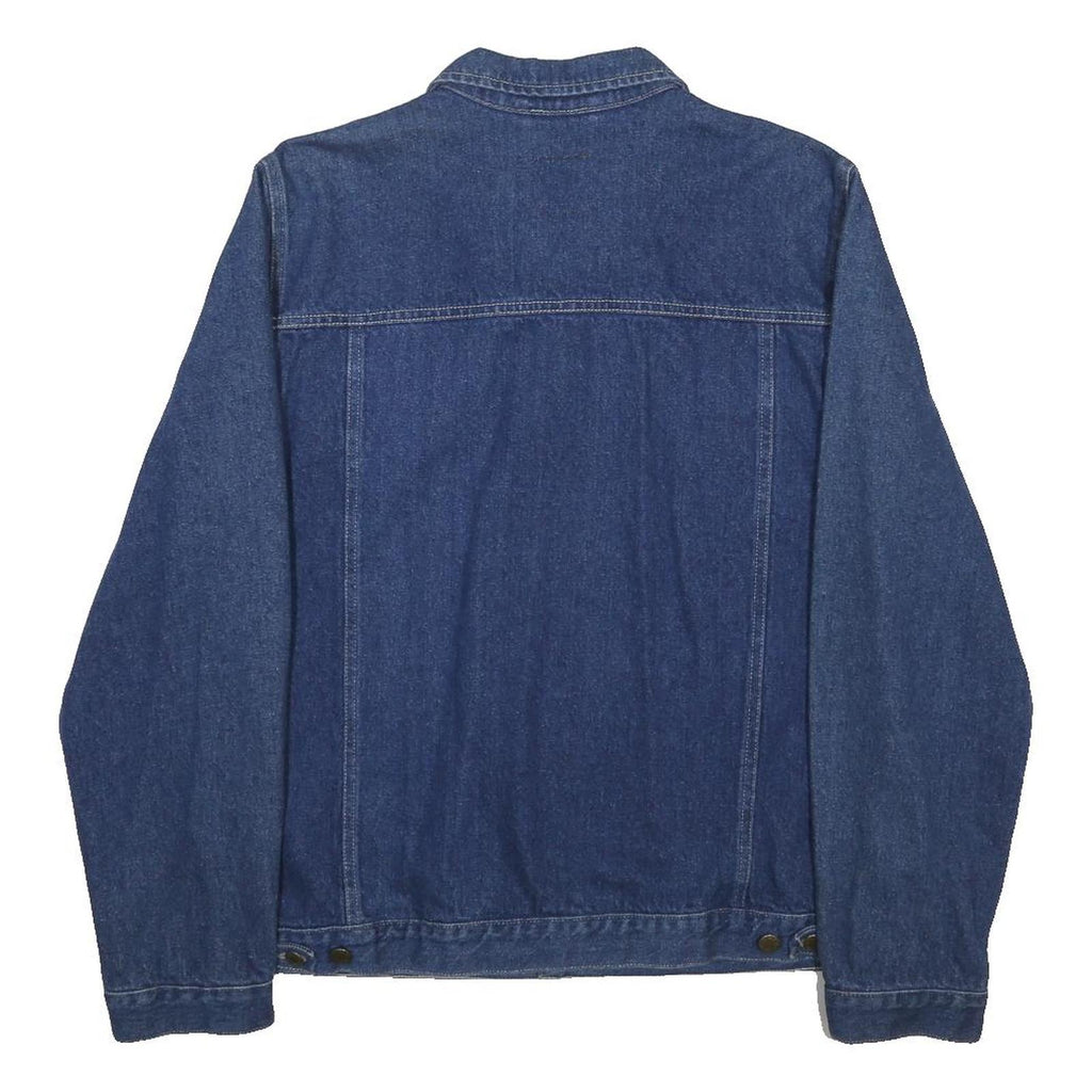 MARLBORO Mens Blue Denim Jacket XL Cotton Classic Fit Button Closure Stand-Up
