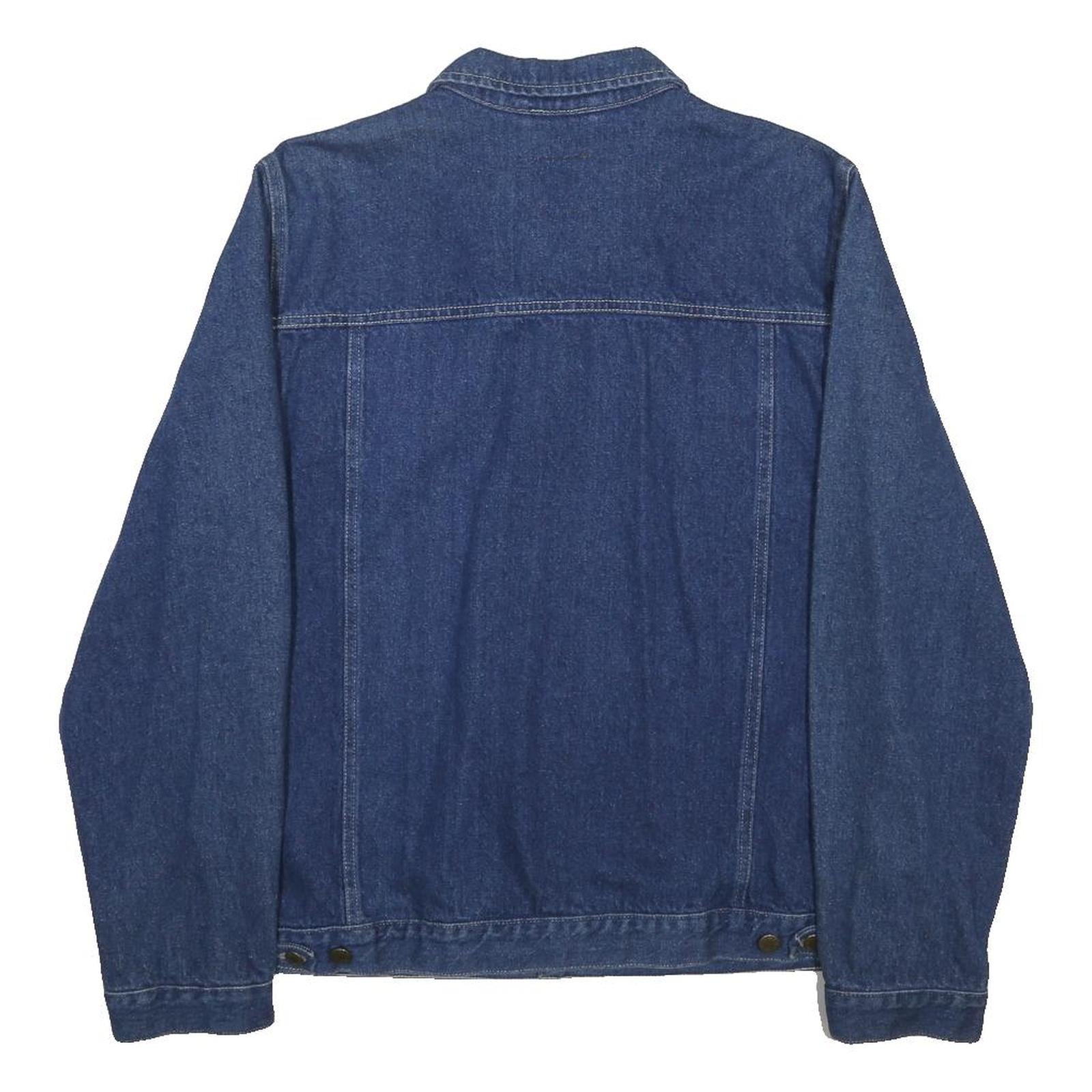 MARLBORO Mens Blue Denim Jacket XL Cotton Classic Fit Button Closure Stand-Up