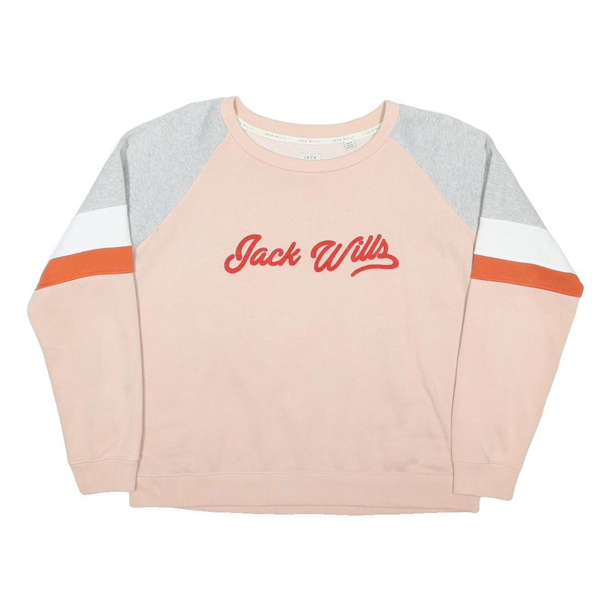 JACK WILLS Womens Pink & Grey Cotton Blend Crew Neck Sweatshirt UK 12 Casual