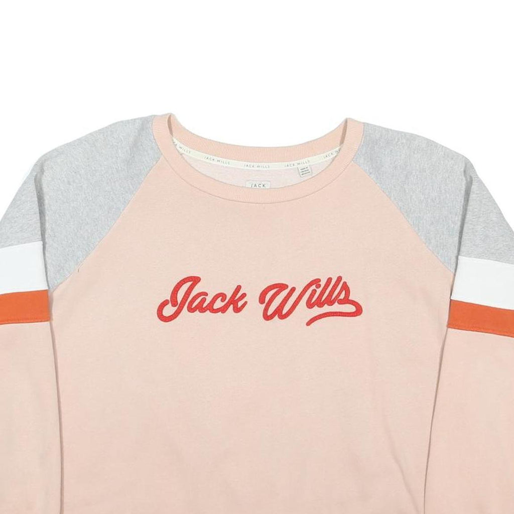 JACK WILLS Womens Pink & Grey Cotton Blend Crew Neck Sweatshirt UK 12 Casual