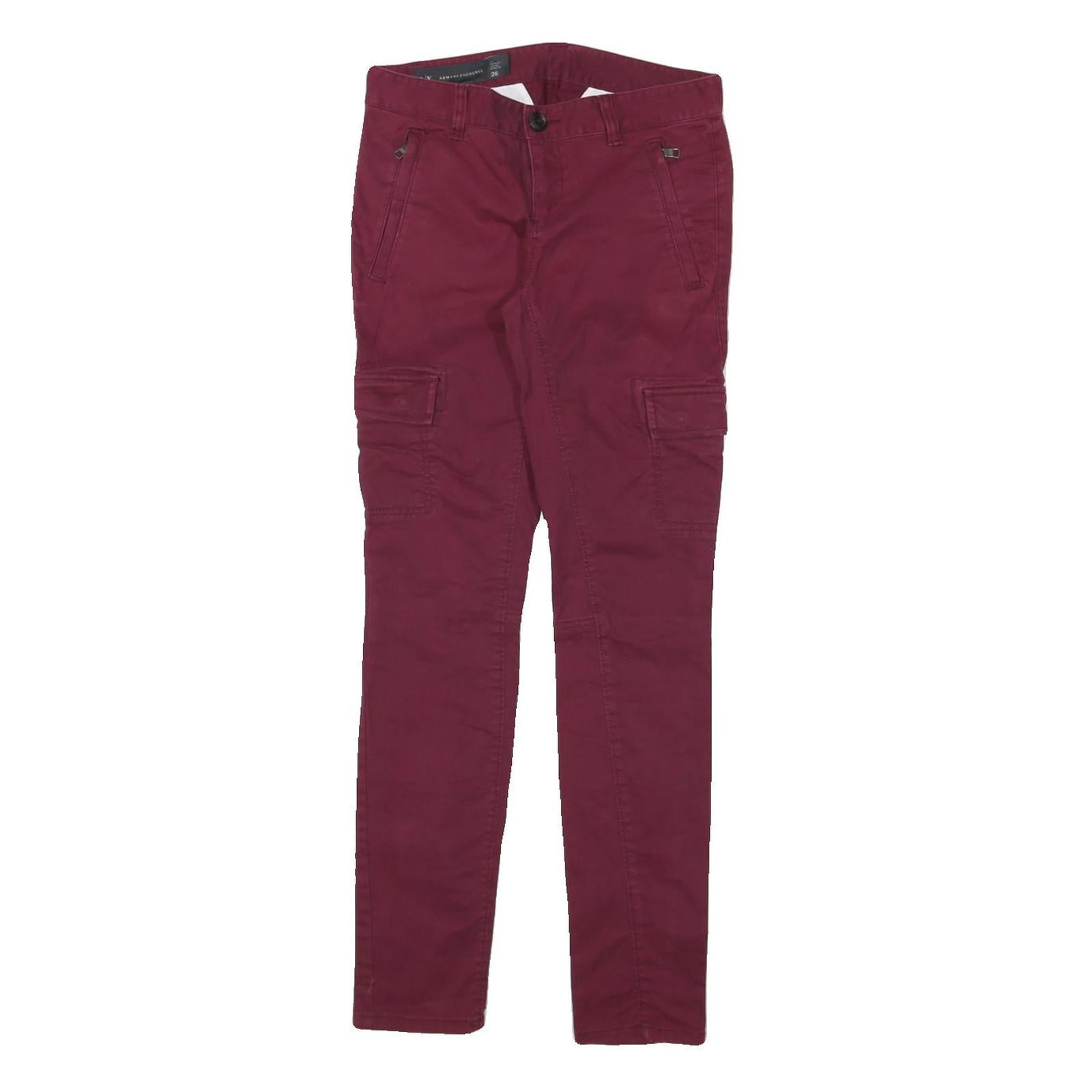ARMANI EXCHANGE Womens Cotton Blend Burgundy Slim Trousers W28 L29 Cargo Pockets