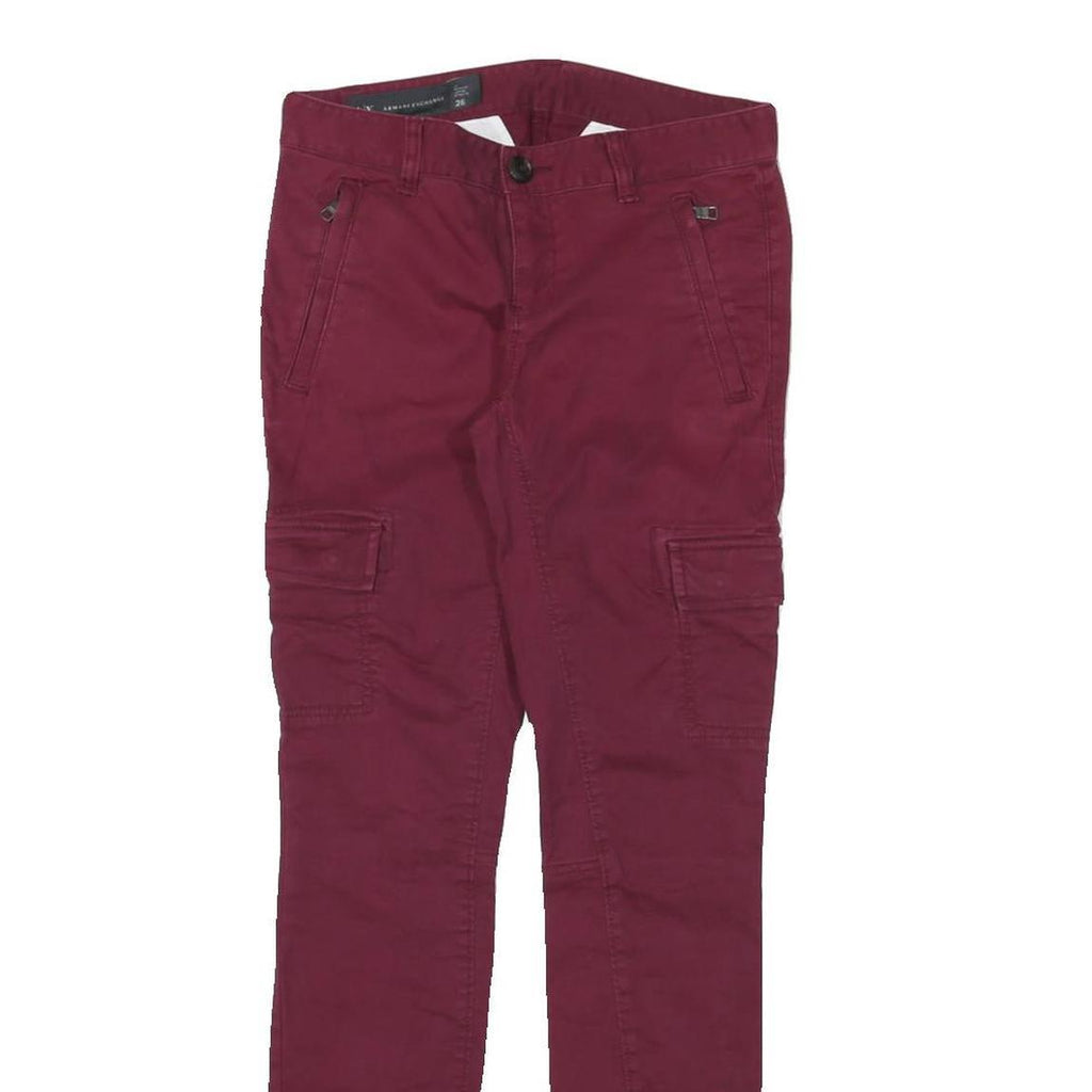 ARMANI EXCHANGE Womens Cotton Blend Burgundy Slim Trousers W28 L29 Cargo Pockets