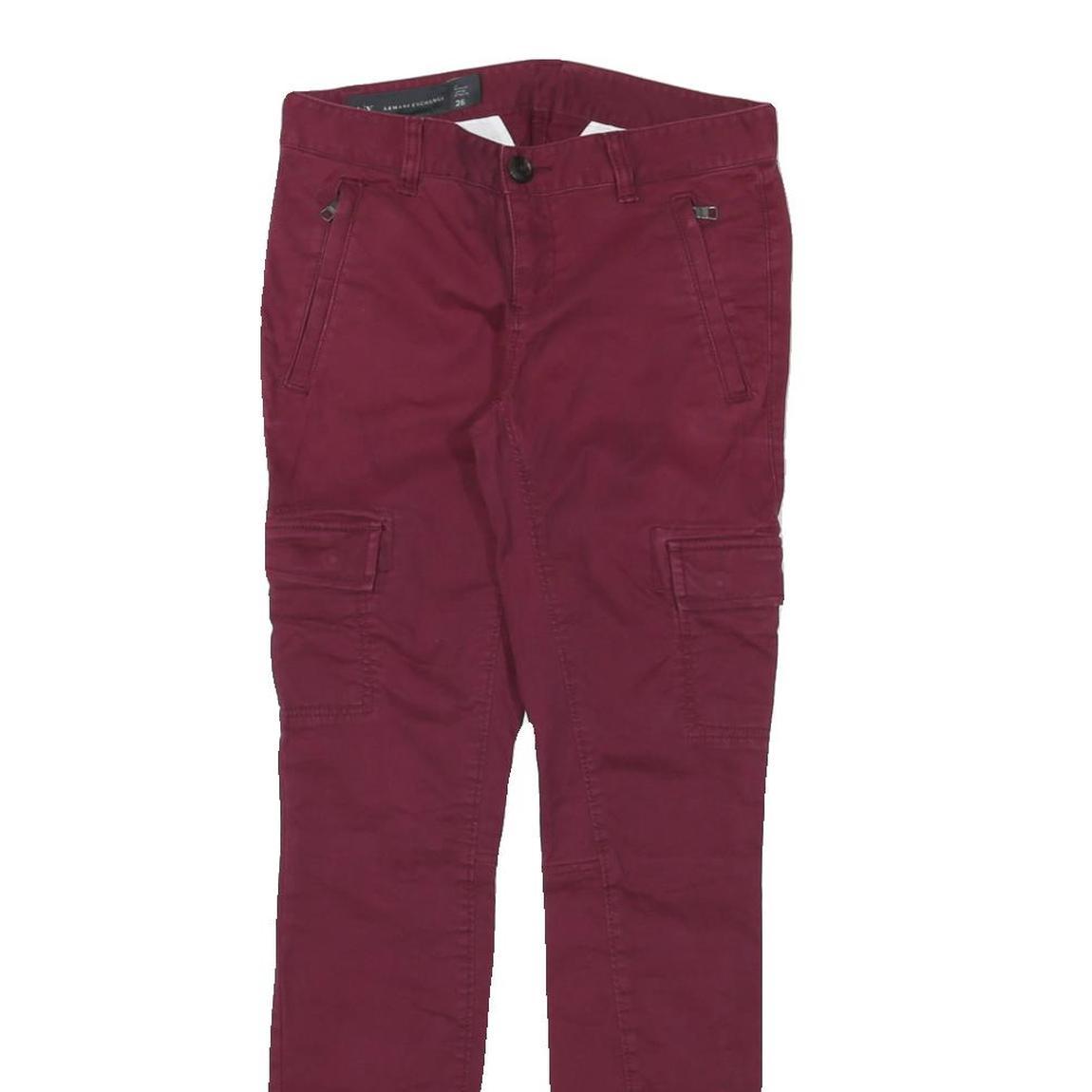 ARMANI EXCHANGE Womens Cotton Blend Burgundy Slim Trousers W28 L29 Cargo Pockets