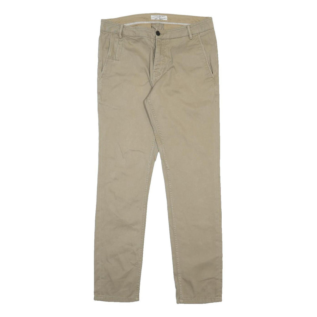 ALL SAINTS Mens Slim Beige Cotton Trousers W30 L31 Casual Zip Closure