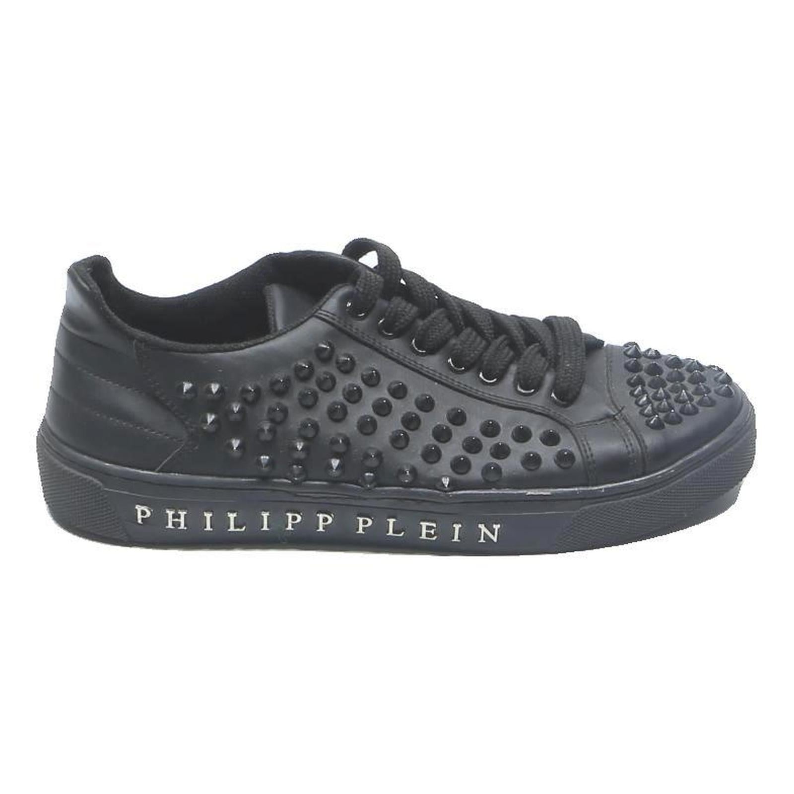 PHILIPP PLEIN Womens Studded Leather Low Top Trainers Black UK 7 Fashion