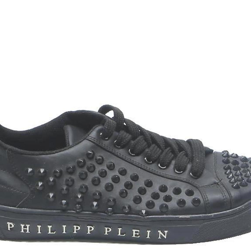 PHILIPP PLEIN Womens Studded Leather Low Top Trainers Black UK 7 Fashion