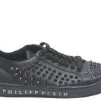 PHILIPP PLEIN Womens Studded Leather Low Top Trainers Black UK 7 Fashion