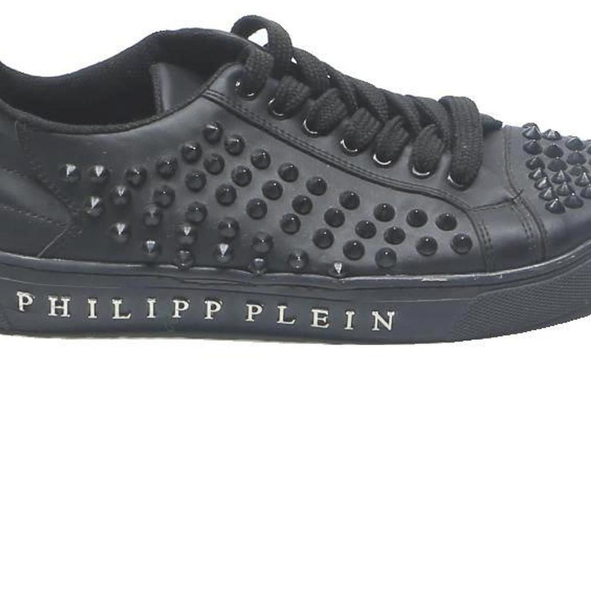 PHILIPP PLEIN Womens Studded Leather Low Top Trainers Black UK 7 Fashion