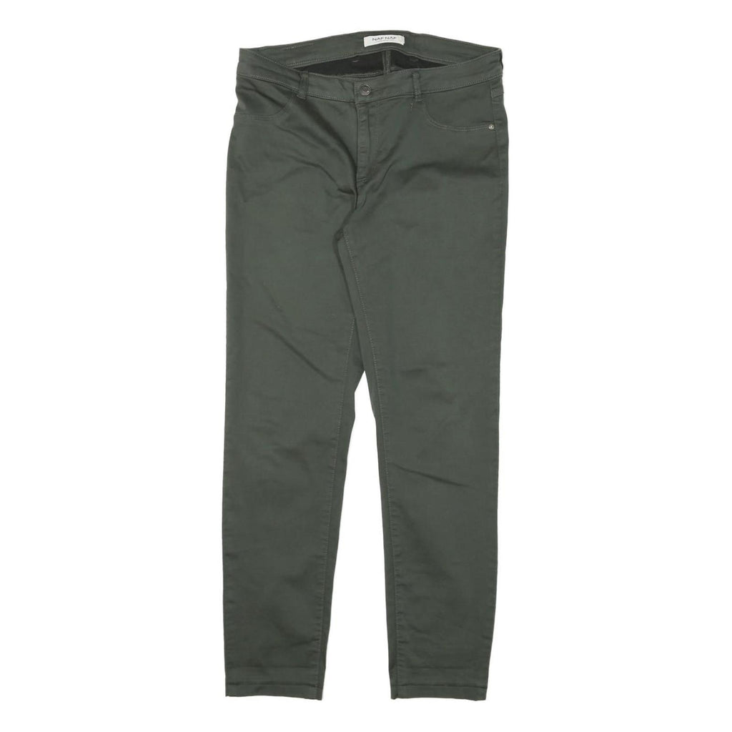 NAF NAF Womens Cotton Blend Slim Green Trousers W30 L28 Zip Casual Stylish