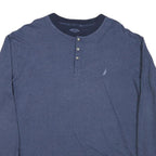 NAUTICA Mens Blue Long Sleeve Henley Shirt L Cotton Blend Classic Comfort