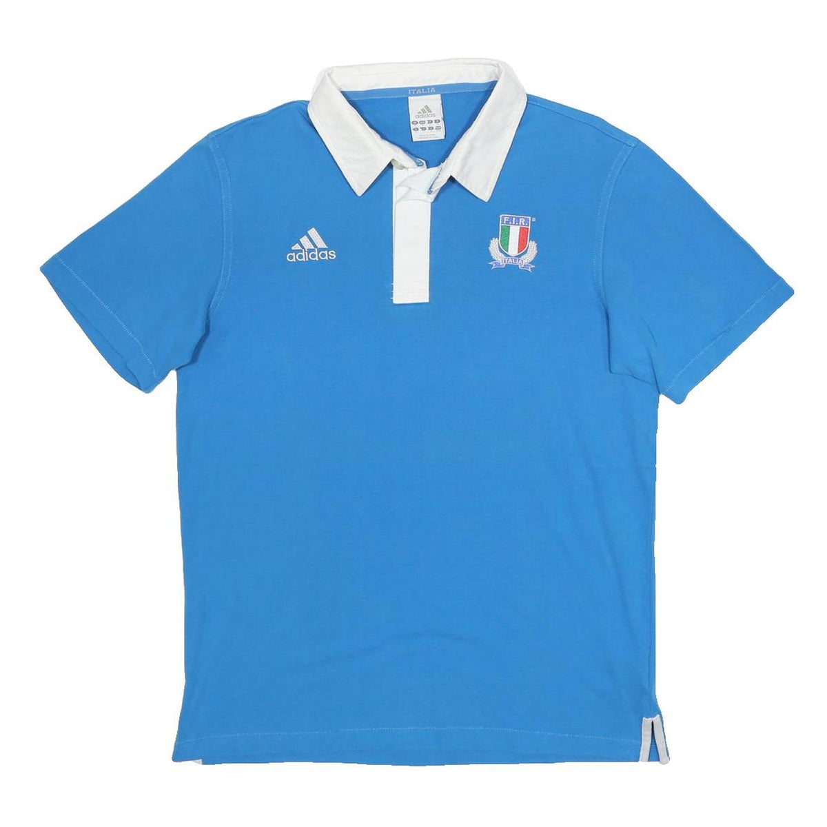ADIDAS Mens Blue & White Italy Rugby Short Sleeve Polo Shirt M Cotton