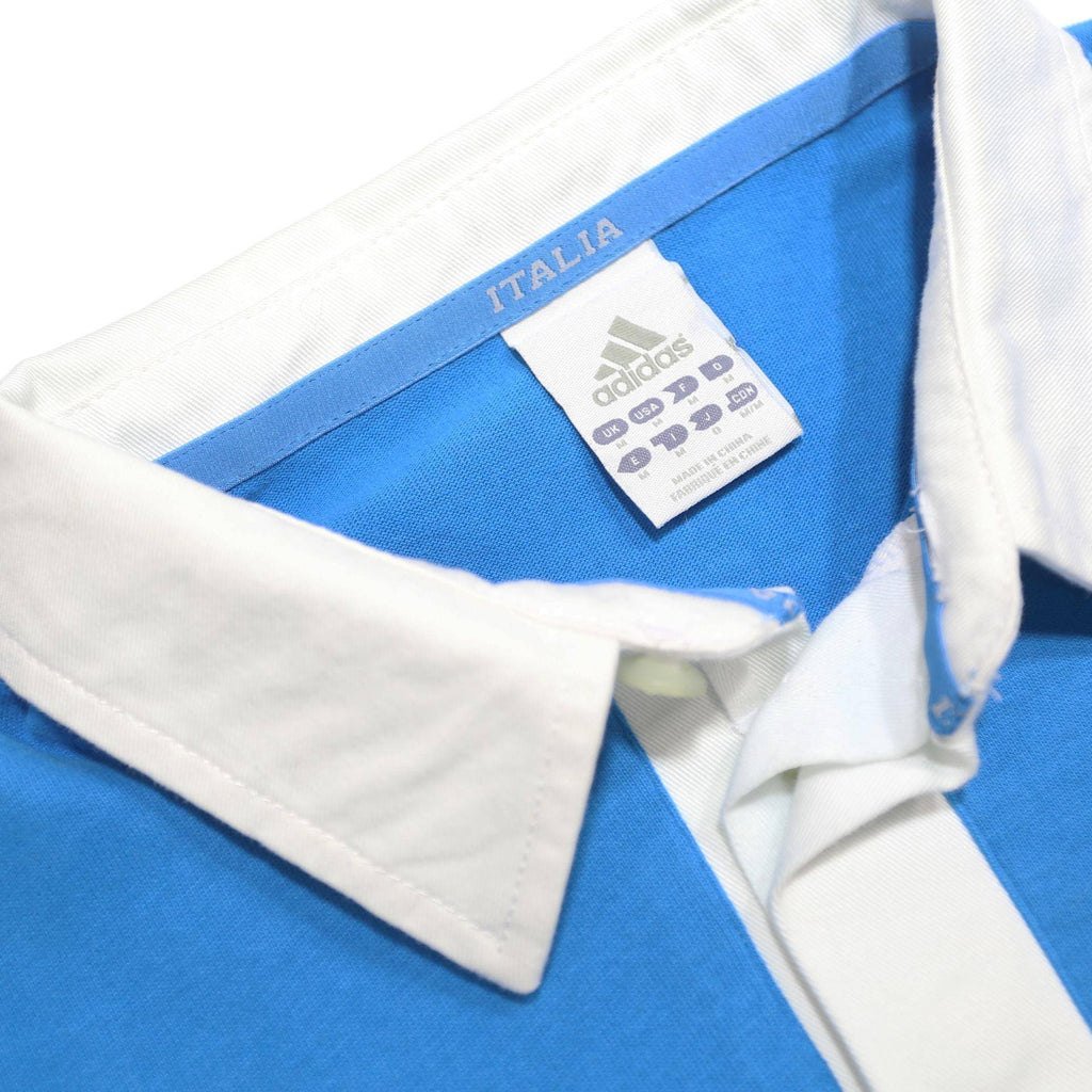 ADIDAS Mens Blue & White Italy Rugby Short Sleeve Polo Shirt M Cotton