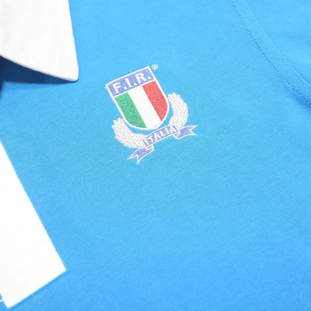 ADIDAS Mens Blue & White Italy Rugby Short Sleeve Polo Shirt M Cotton