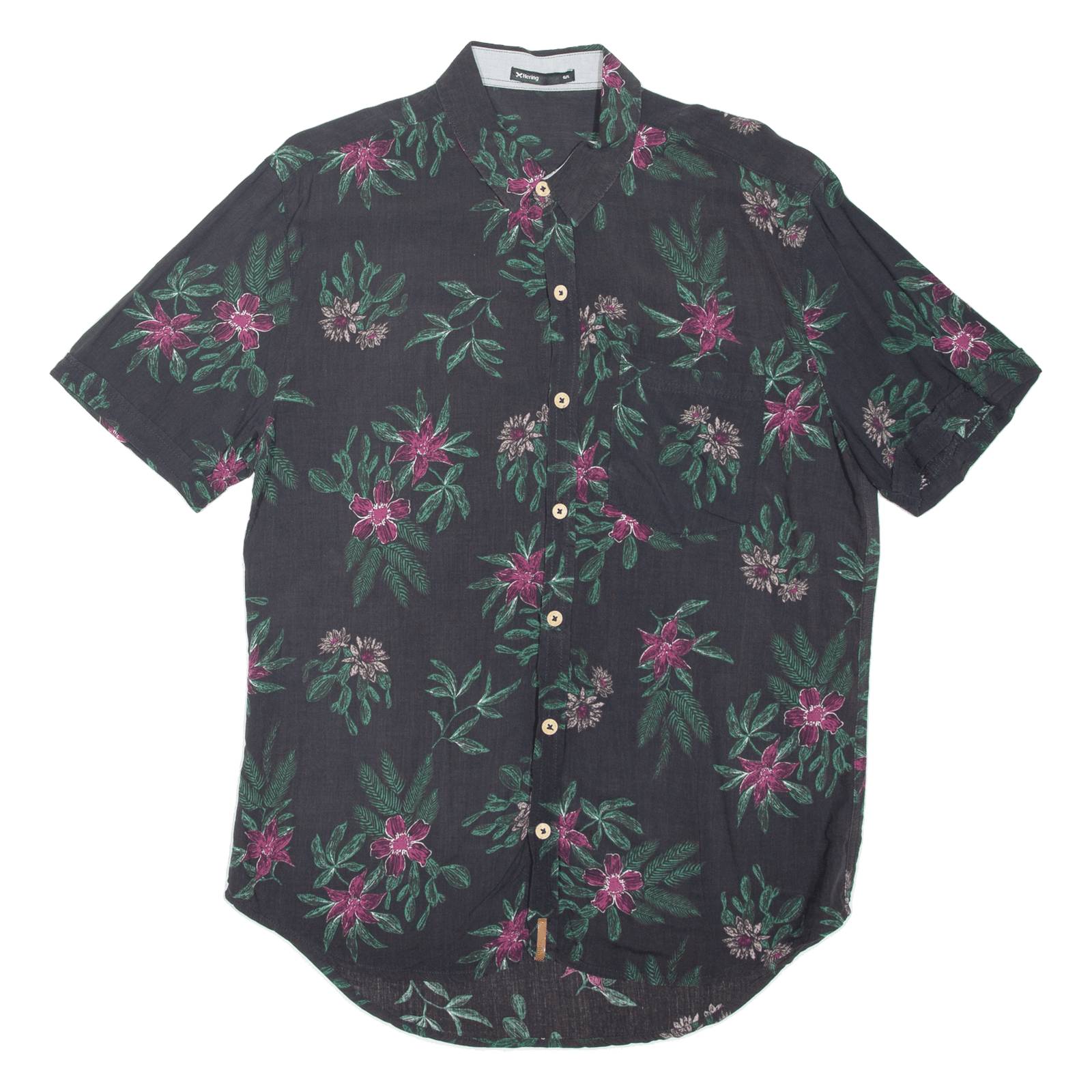HERING Mens Shirt Black Viscose Floral L
