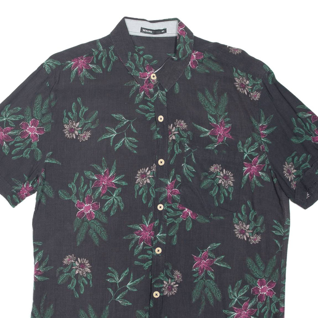HERING Mens Shirt Black Viscose Floral L
