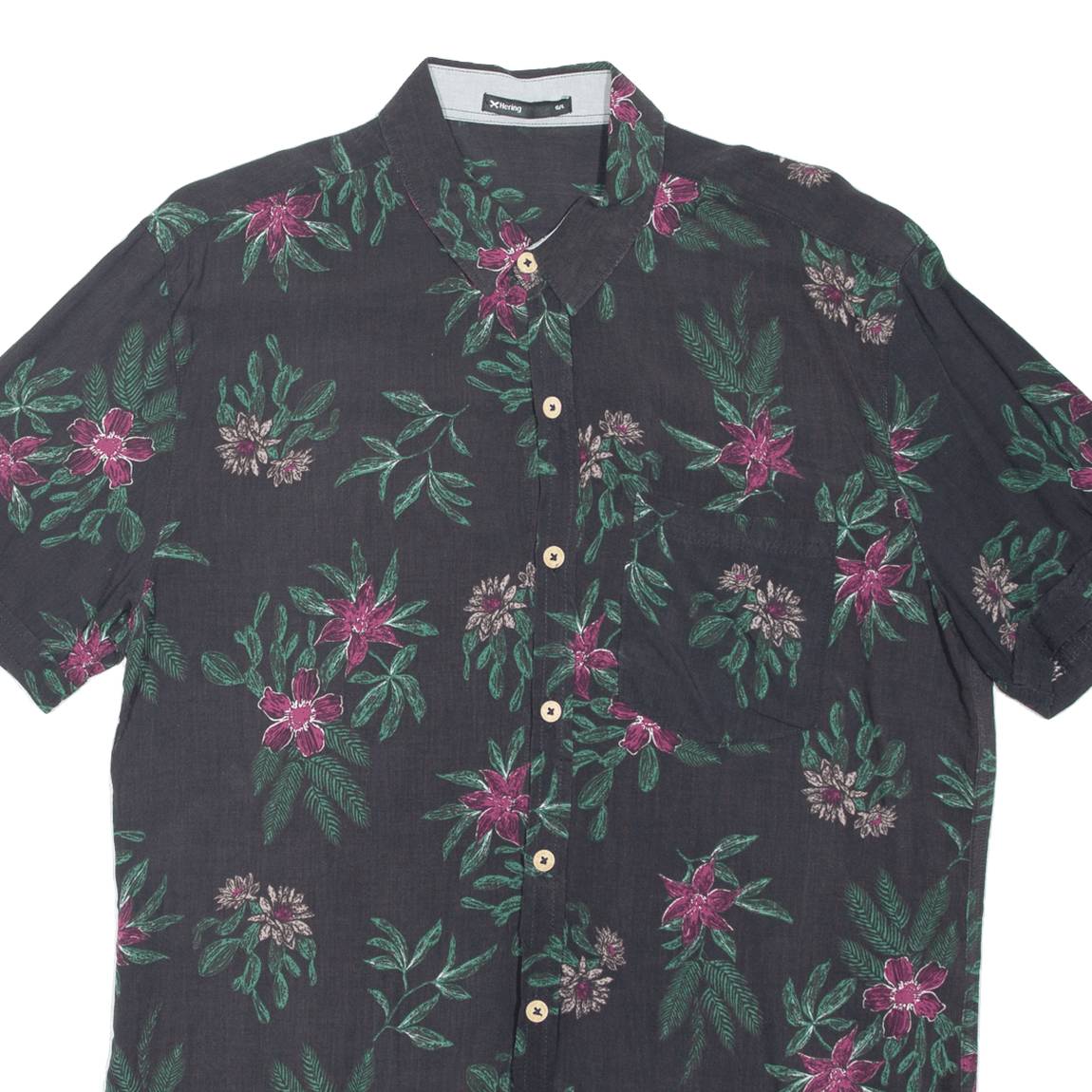 HERING Mens Shirt Black Viscose Floral L