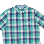 CHAPS Mens Blue & Green Check Shirt L Cotton Blend Button-Down Collar Short