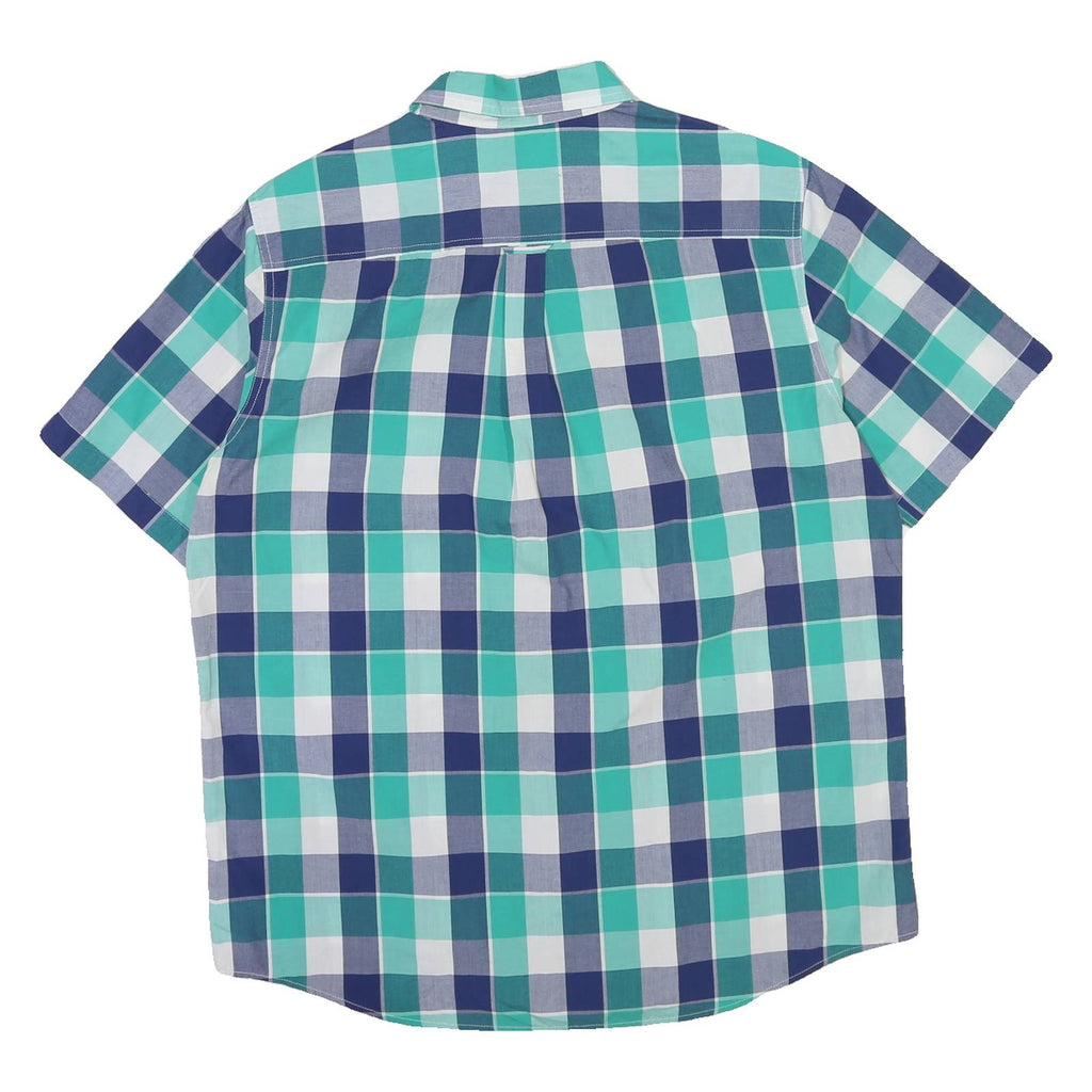 CHAPS Mens Blue & Green Check Shirt L Cotton Blend Button-Down Collar Short