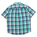 CHAPS Mens Blue & Green Check Shirt L Cotton Blend Button-Down Collar Short