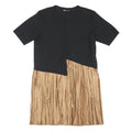 ZARA Womens Black & Beige Colourblock Day Cotton Blend Pleated Midi Dress L