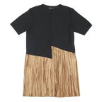 ZARA Womens Black & Beige Colourblock Day Cotton Blend Pleated Midi Dress L